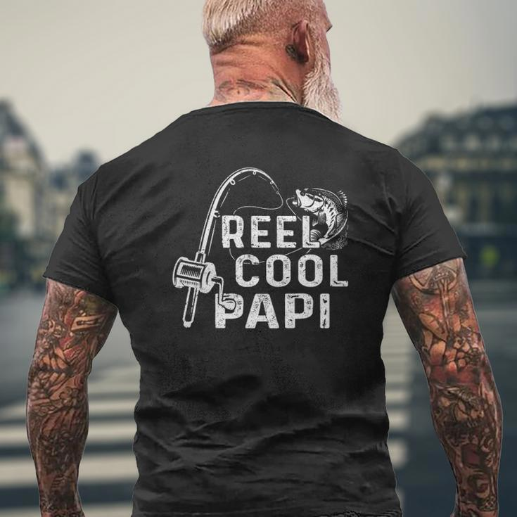 Mens Vintage Reel Cool Papi Fishing Dad Grandpa Fathers Day Mens Back Print T-shirt Gifts for Old Men