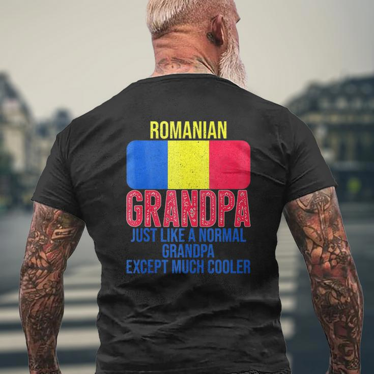 Mens Vintage Romanian Grandpa Romania Flag For Father's Day Mens Back Print T-shirt Gifts for Old Men