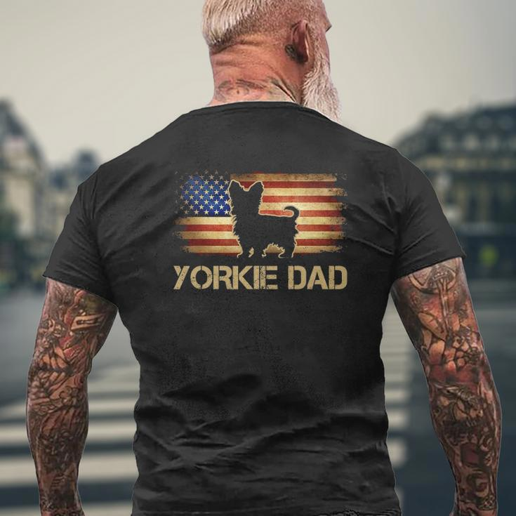 Mens Yorkie Dad Vintage American Flag Patriotic Yorkshire Terrier Mens Back Print T-shirt Gifts for Old Men
