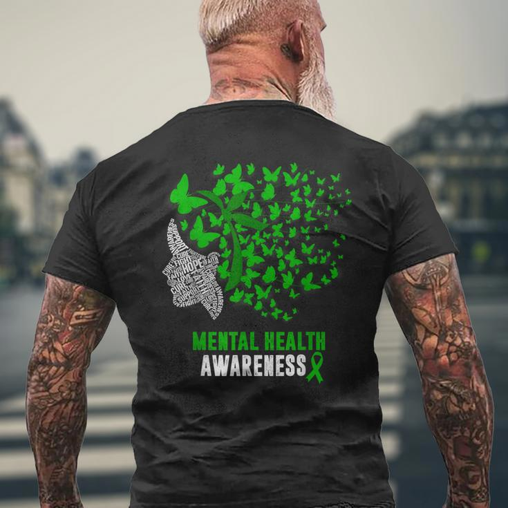 Mental Health Awareness Butterflies Green Ribbon Girl Men's T-shirt Back Print Gifts for Old Men