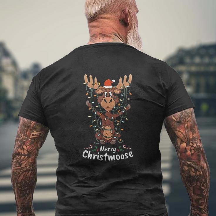 Merry Christmoose Christmas Moose Xmas Tree Lights Mens Back Print T-shirt Gifts for Old Men