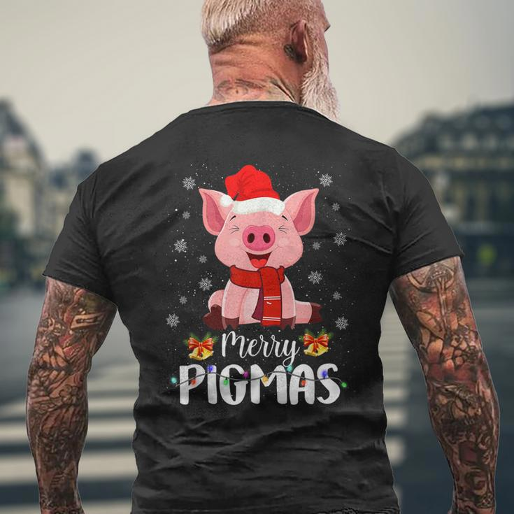 Merry Pigmas Pig Christmas Santa Hat Xmas Light Farmer Mens Back Print T-shirt Gifts for Old Men