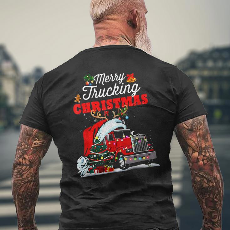 Merry Trucking Christmas Truck With Santa Hat Mens Back Print T-shirt Gifts for Old Men