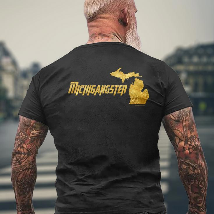Michigangster Gold Detroit Michigan Midwest Mitten Men's T-shirt Back Print Gifts for Old Men