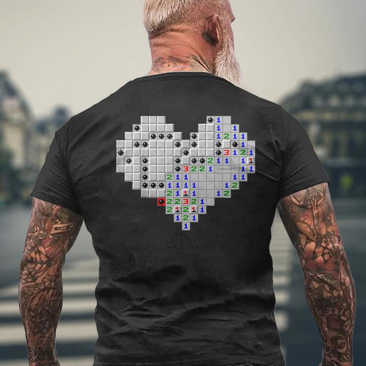 Minesweeper Heart Valentine's Day Mens Back Print T-shirt Gifts for Old Men
