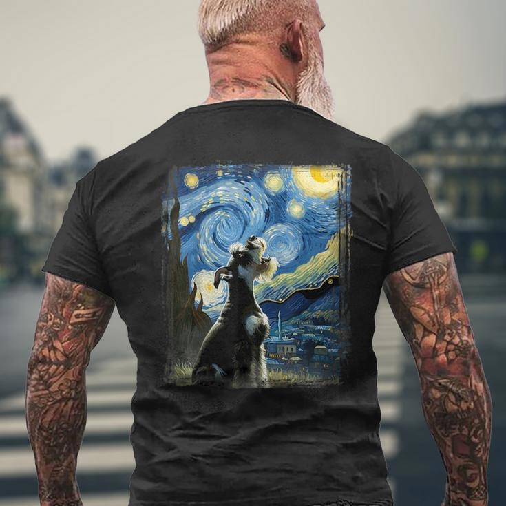 Mini Schnauzer Dog Van Gogh Starry Night Miniature Schnauzer Men's T-shirt Back Print Gifts for Old Men