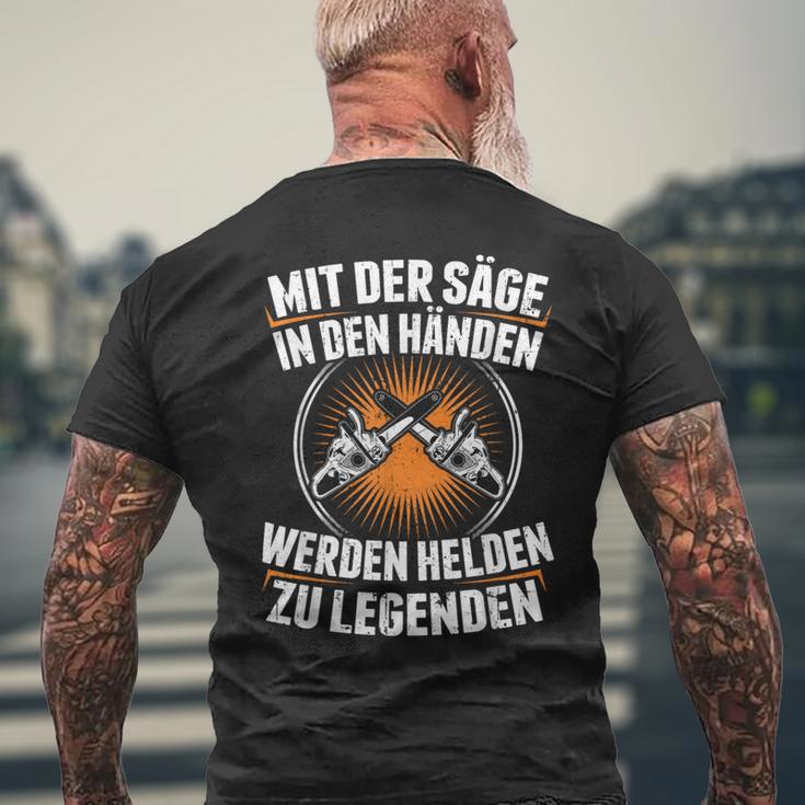 Mit Der Säge In Den Händen Werden Helden Zu Legenden Holz T-Shirt mit Rückendruck Geschenke für alte Männer