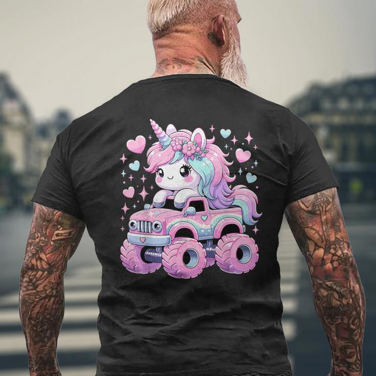 Monster Truck Unicorn Birthday Party Monster Truck Girl Men's T-shirt Back Print Gifts for Old Men