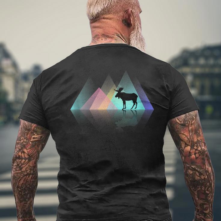 Moose Mountain Cute Colorful Geometric Pattern Silhouette Men's T-shirt Back Print Gifts for Old Men