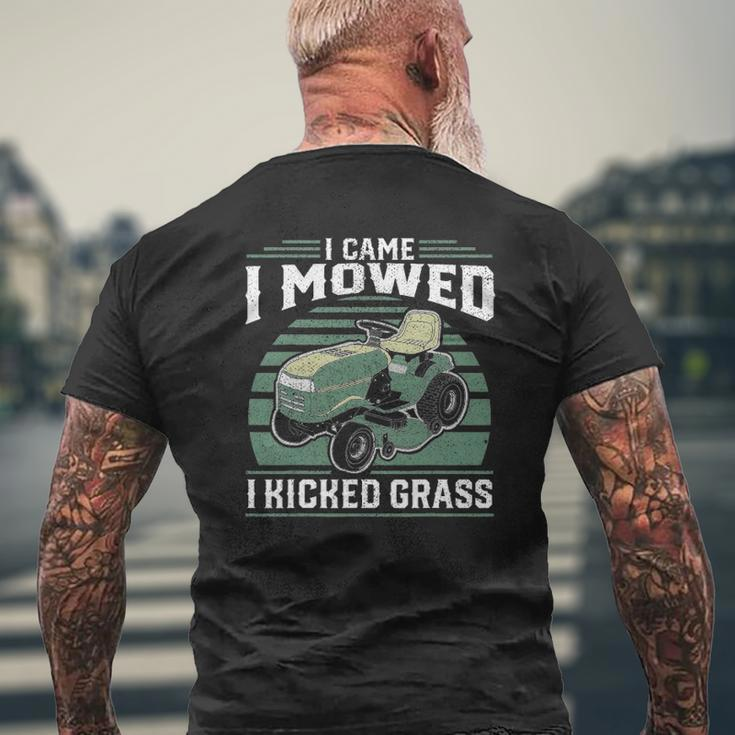 I Came I Mowed I Kicked Grass Riding Mower Mowing Dad Mens Back Print T-shirt Gifts for Old Men