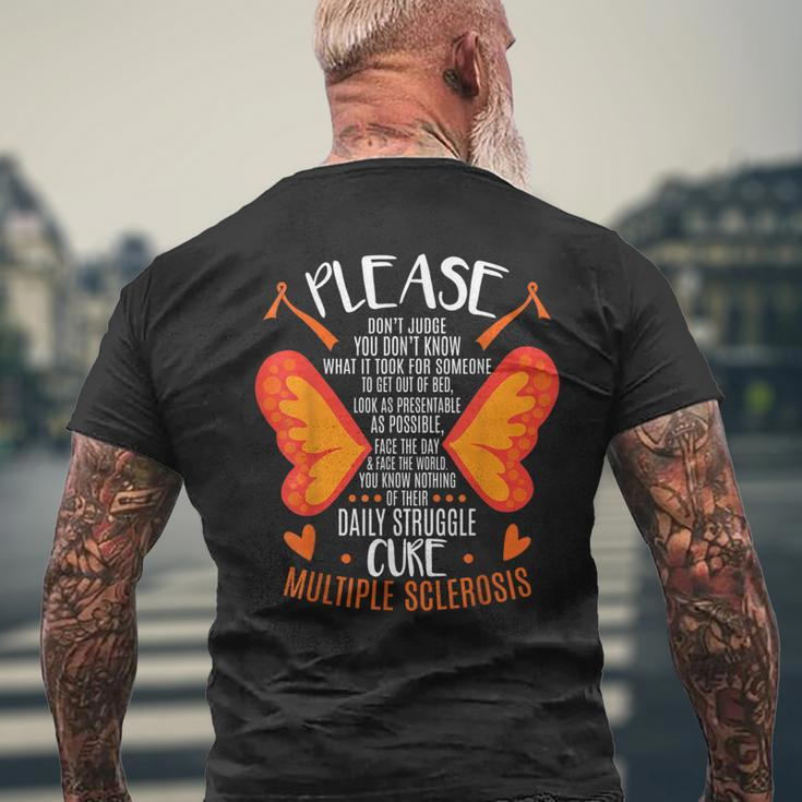 Ms Orange Ribbon Multiple Sclerosis Awareness Men's T-shirt Back Print Gifts for Old Men