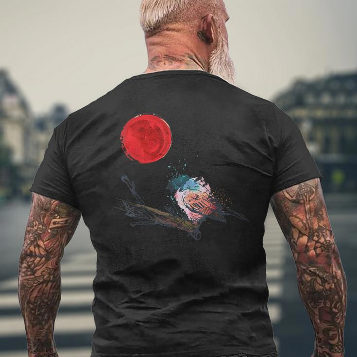 Murakami Birding Retro Colorful Bird Matching Red Moon Style Men's T-shirt Back Print Gifts for Old Men