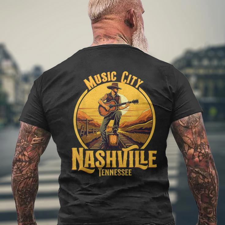 Music City Nashville Tennessee Vintage Guitar Country Music Men's T-shirt Back Print Gifts for Old Men
