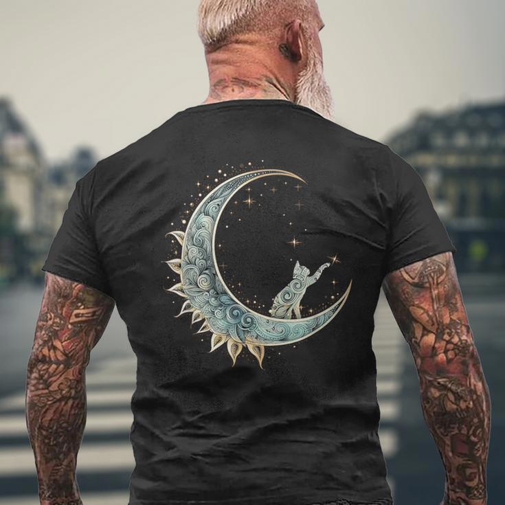 Mystical Aesthetic Cat Sitting On Crescent Moon Lunar Cat Men's T-shirt Back Print Gifts for Old Men