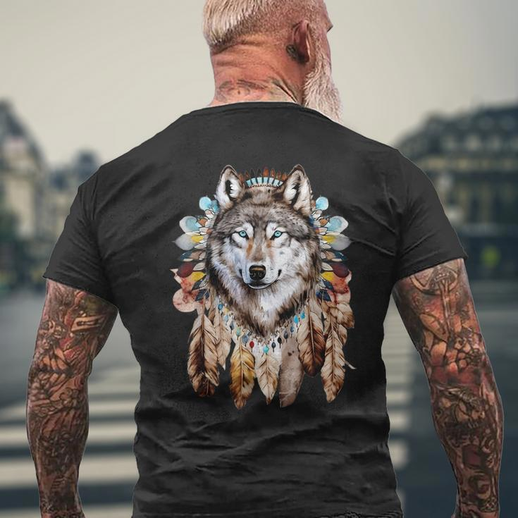 Native American Headpiece Native American Indian Wolf Men's T-shirt Back Print Gifts for Old Men