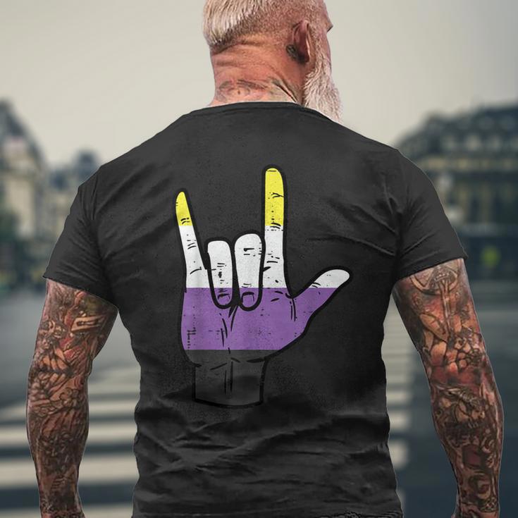 Nonbinary Ich Liebe Dich Hand Sign Language Enby Nb Pride Flag T-Shirt mit Rückendruck Geschenke für alte Männer