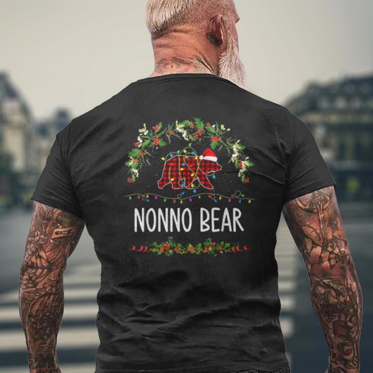 Nonno Bear Xmas Family Christmas Pajama Red Plaid Grandpa Mens Back Print T-shirt Gifts for Old Men