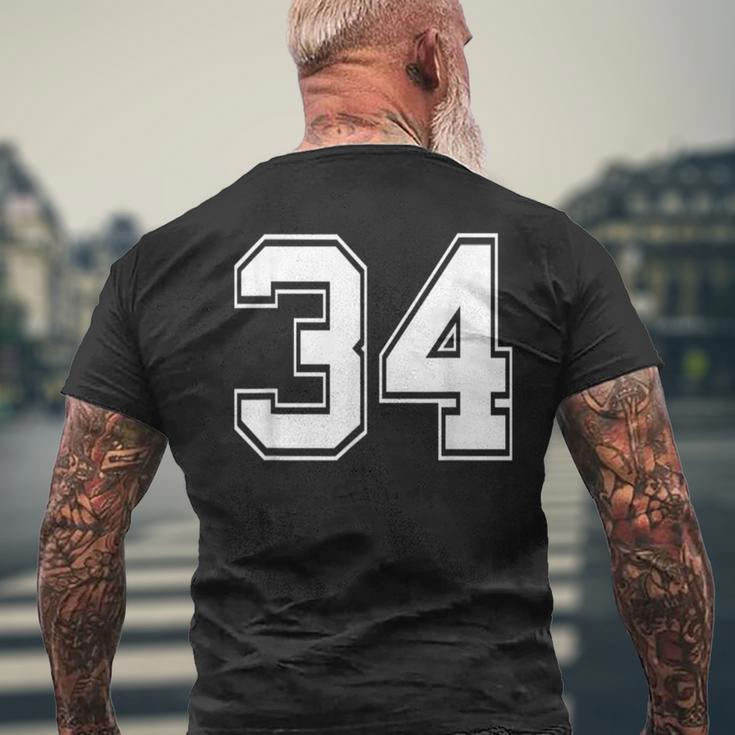 Number 34 Baseball Football Soccer Birthday Men's T-shirt Back Print Gifts for Old Men