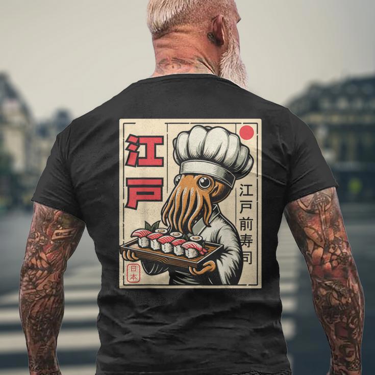 Octopus Chef Sushi Japanese Anime Kawaii Men's T-shirt Back Print Gifts for Old Men