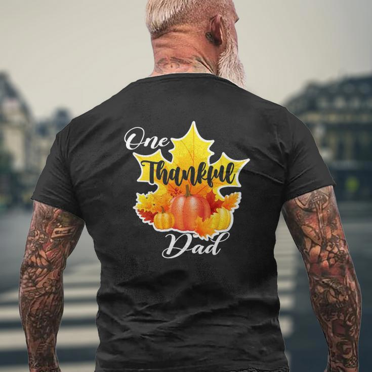 One Thankful Dad Thanksgiving Fall Maple Leaves Father Mens Back Print T-shirt Gifts for Old Men