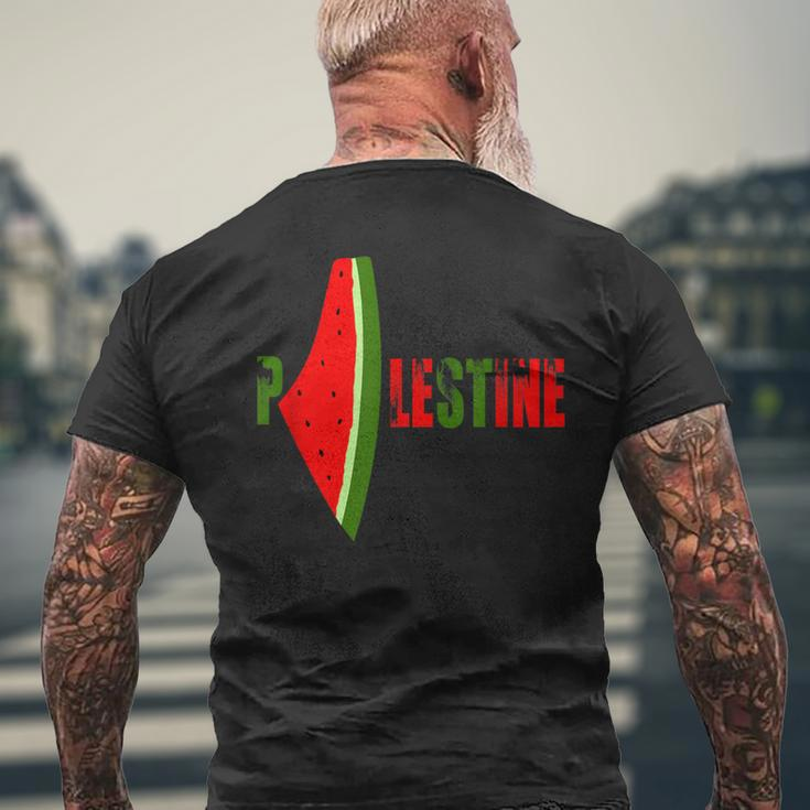 Palestine Watermelon Palestine Flag Watermelon Palestine Map Men's T-shirt Back Print Gifts for Old Men