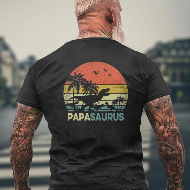 Papa Dinosaur Papasaurus 3 Three Kids Father's Day Mens Back Print T-shirt Gifts for Old Men