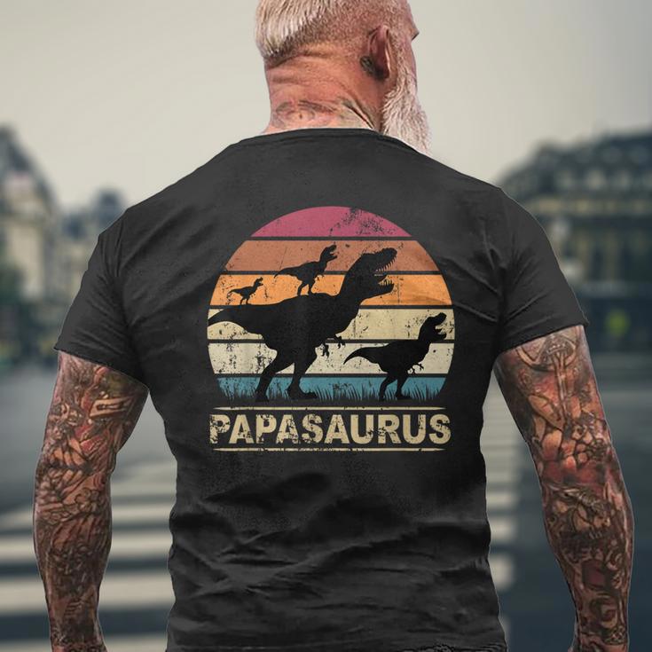 Papasaurus Dinosaur With Papaon Drei Kinder Dino Triplets T-Shirt mit Rückendruck Geschenke für alte Männer