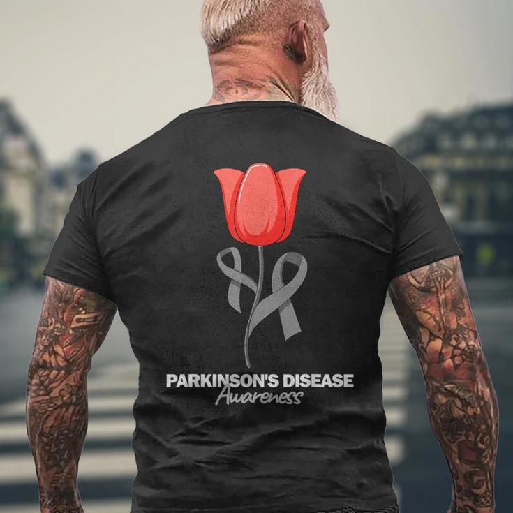 Parkinson's Disease Awareness April Month Red Tulip Men's T-shirt Back Print Gifts for Old Men