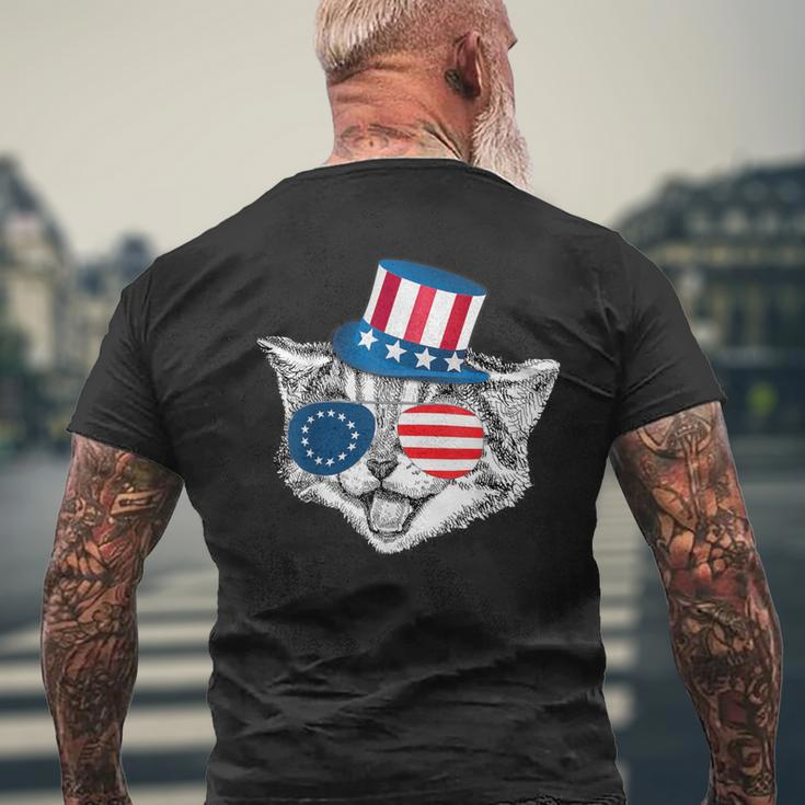 Patriotic Cat Betsy Ross American Flag Battle 13 Stars Men's T-shirt Back Print Gifts for Old Men