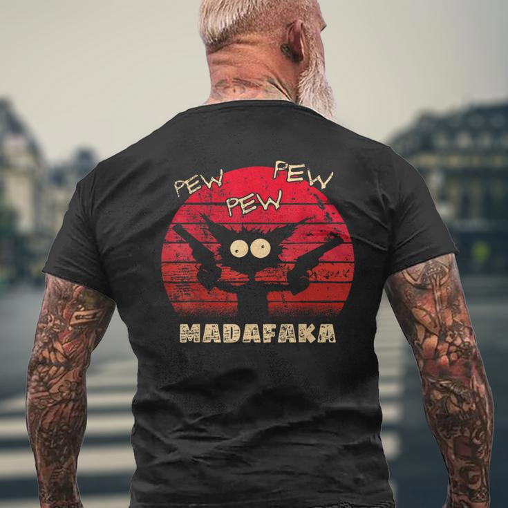 Pew Pew Madafaka Cat Crazy Cat Retro Peng Pistol T-Shirt mit Rückendruck Geschenke für alte Männer