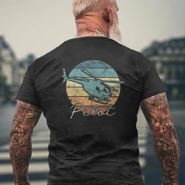 Pilot Helicopter Vintage Dad Father Mens Back Print T-shirt Gifts for Old Men