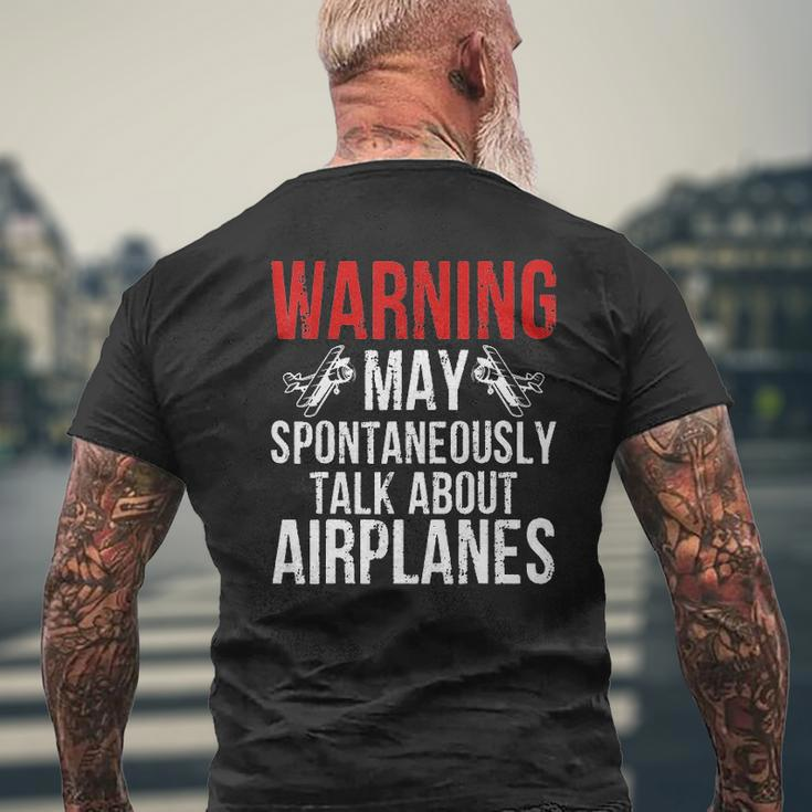 Pilot Warning May Spontaneously Talk About Airplanes Mens Back Print T-shirt Gifts for Old Men