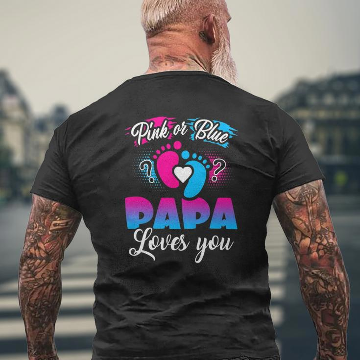 Pink Or Blue Papa Loves You Baby Gender Reveal Mens Back Print T-shirt Gifts for Old Men