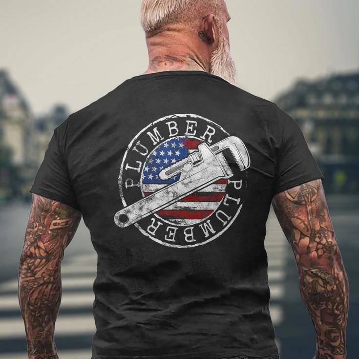 Plumber American Flag Plumbing Usa Patriot Stamp Style Men's T-shirt Back Print Gifts for Old Men