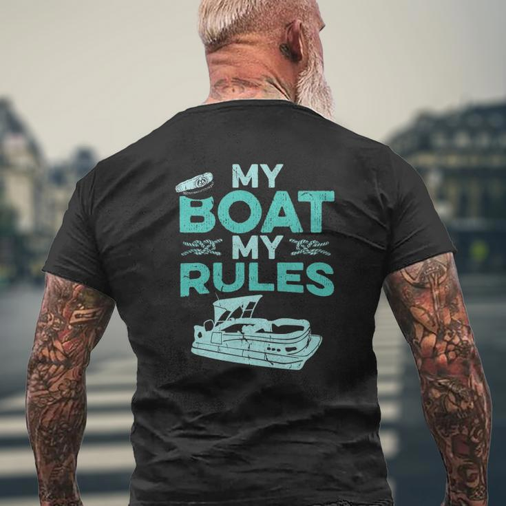Pontoon Boat Captain My Boat My Rules Father's Day Mens Back Print T-shirt Gifts for Old Men