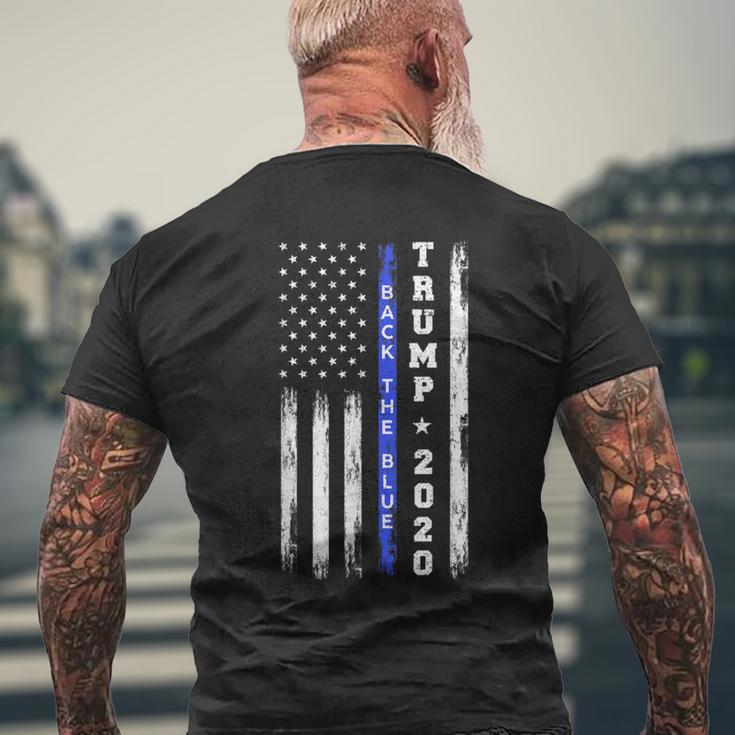 Pro Trump Back The Blue Thin Blue Line American Flag Police Men's T-shirt Back Print Gifts for Old Men