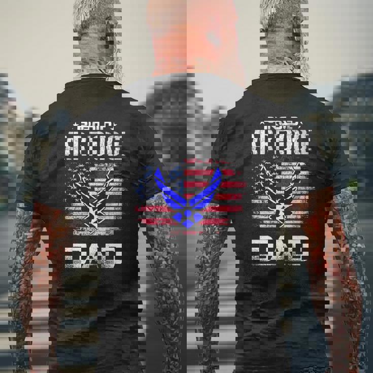 Proud Air Force Dad With American Flag Veteran Mens Back Print T-shirt Gifts for Old Men