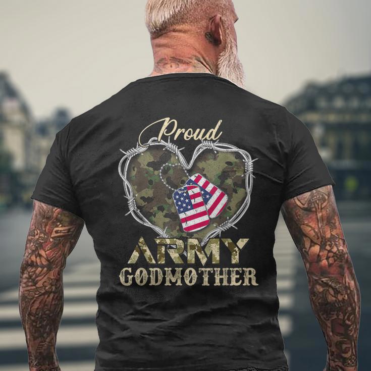 Proud Army Godmother With Heart American Flag For Veteran Men's T-shirt Back Print Gifts for Old Men