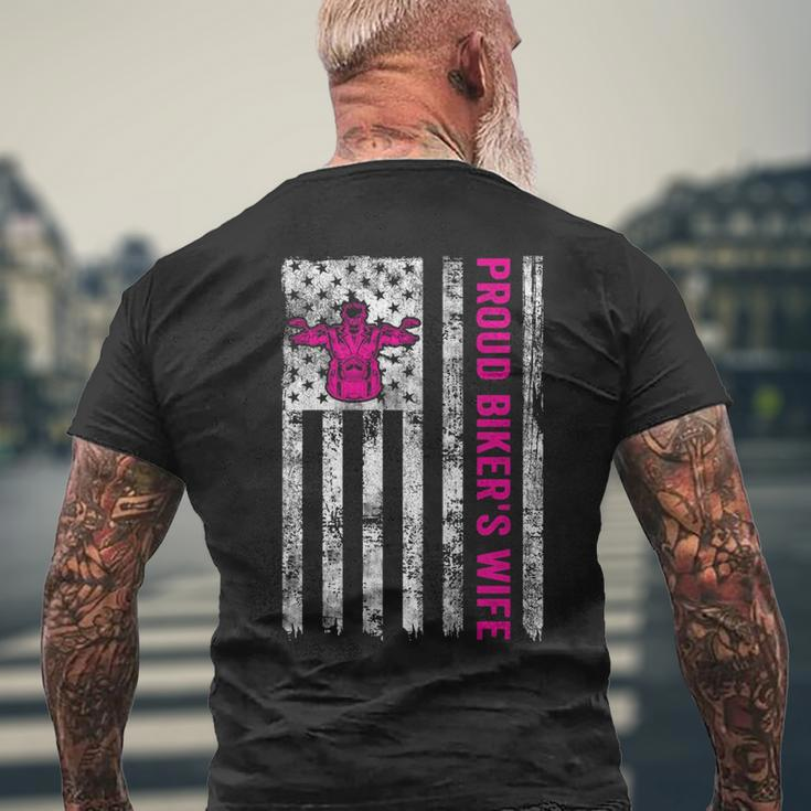 Proud Biker's Wife American Flag Patriotic Men's T-shirt Back Print Gifts for Old Men