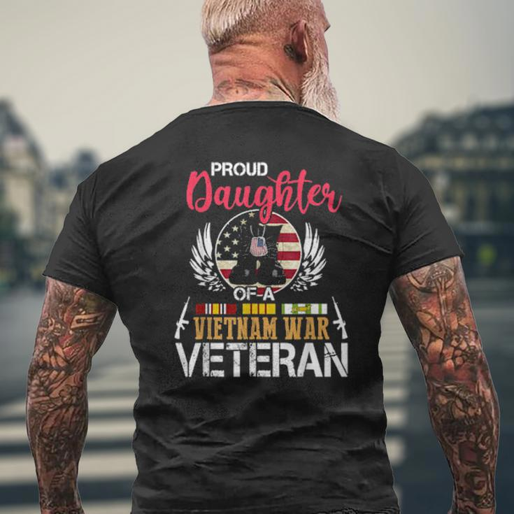 Proud Daughter Vietnam War Veteran American Flag Military Mens Back Print T-shirt Gifts for Old Men
