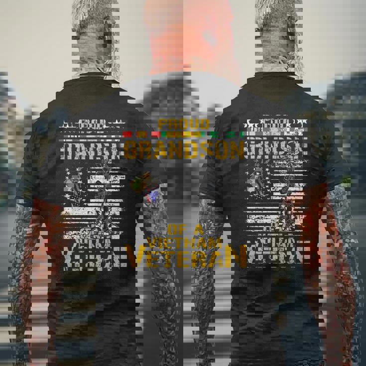 Proud Grandson Of A Vietnam Veteran Vietnam War Vet Mens Back Print T-shirt Gifts for Old Men