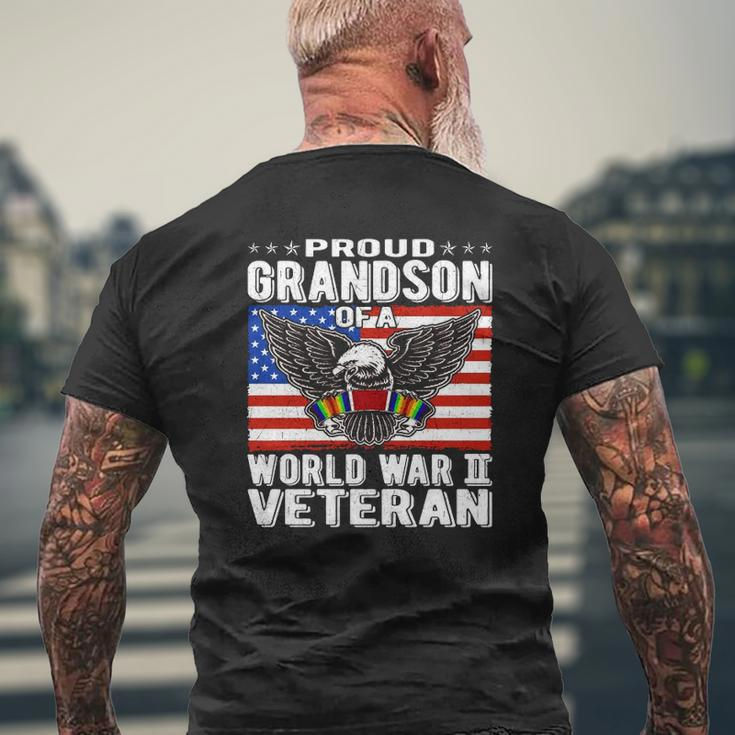 Proud Grandson Of A World War 2 Veteran Patriotic Ww2 Mens Back Print T-shirt Gifts for Old Men