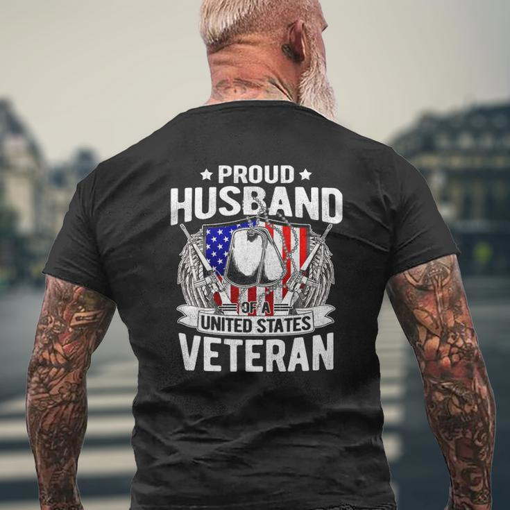 Proud Husband Of A Us Veteran Dog Tags Military Spouse Mens Back Print T-shirt Gifts for Old Men
