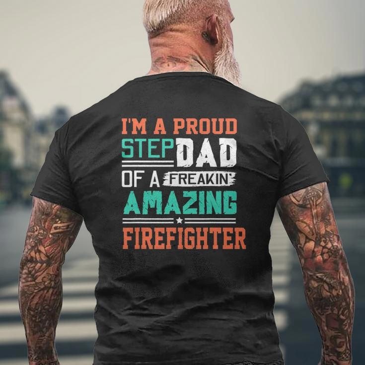 Proud Stepdad Of A Freakin Awesome Firefighter Stepfather Mens Back Print T-shirt Gifts for Old Men