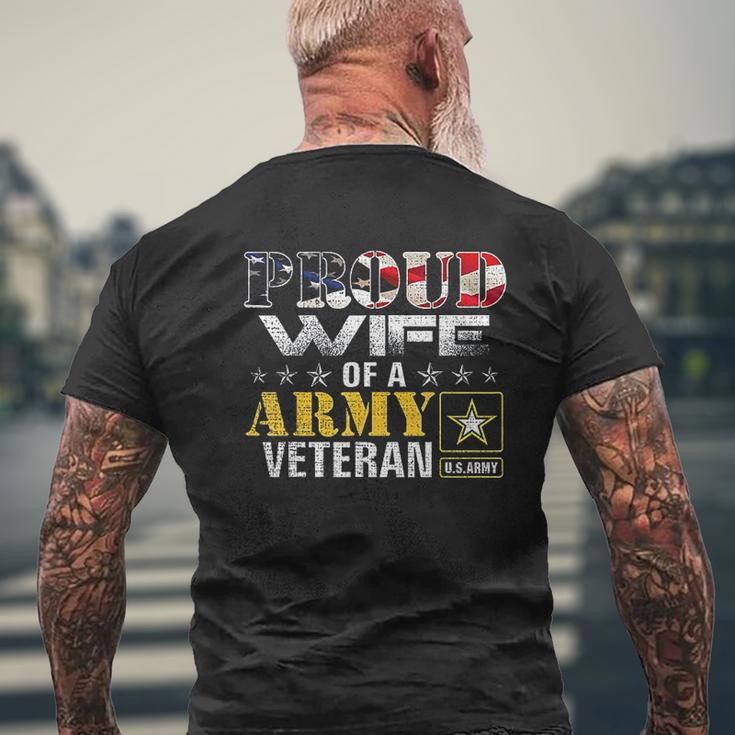 Proud Wife Of A Army Veteran American Flag Mens Back Print T-shirt Gifts for Old Men