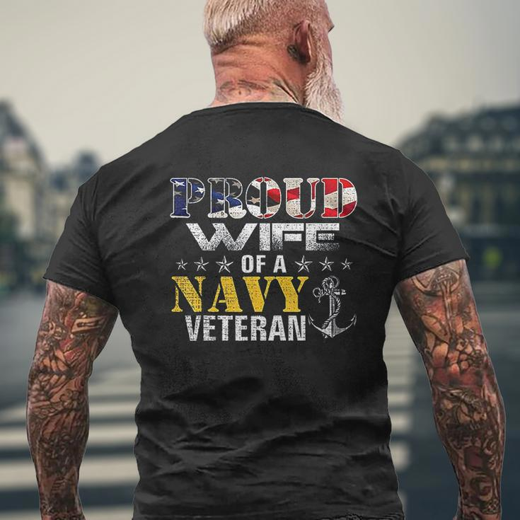 Proud Wife Of A Navy Veteran American Flag Military Mens Back Print T-shirt Gifts for Old Men