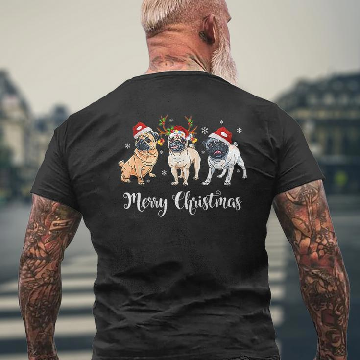 Pug Christmas Lights Mens Back Print T-shirt Gifts for Old Men