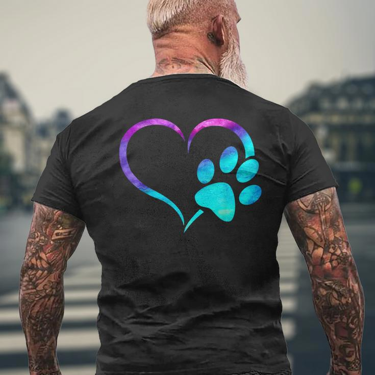 Purple Cyan Turquoise Dog Paw Print Heart For Dogs Lover Men's T-shirt Back Print Gifts for Old Men
