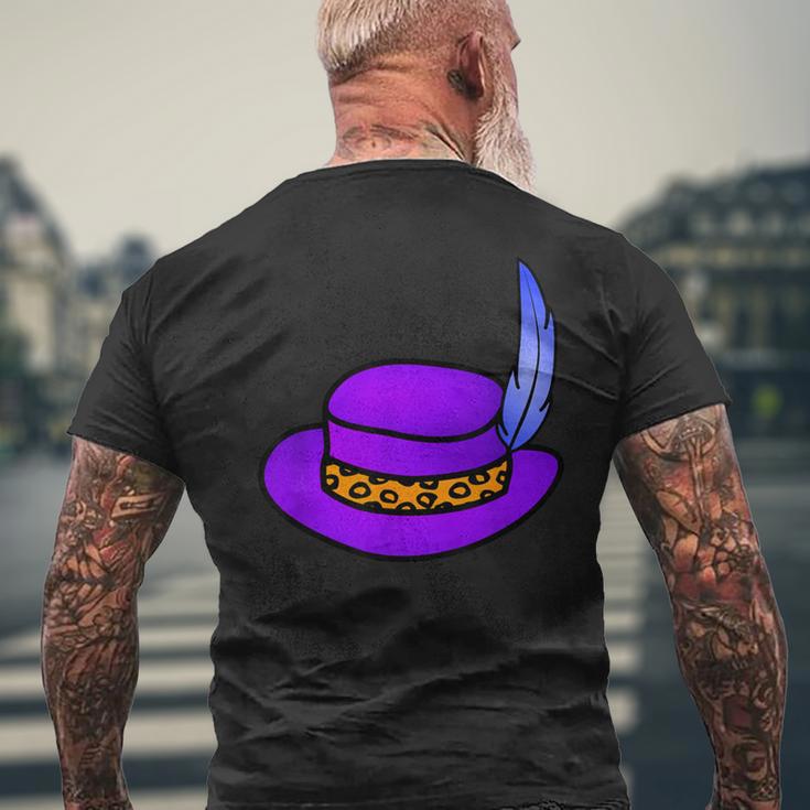 Purple Hat With Blue Feather & Cheetah Pattern Band Men's T-shirt Back Print Gifts for Old Men