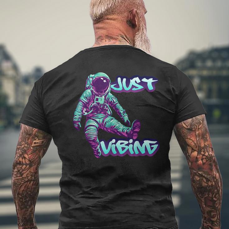 Purple And Teal Astronaut Just Vibing Graphic For Men Men's T-shirt Back Print Gifts for Old Men